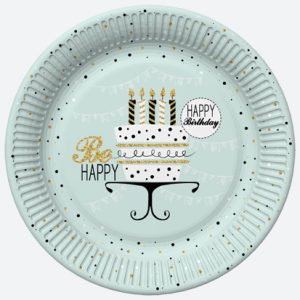 Colour Mint Happy Birthday pappersassiett 8-pack 22,7 cm