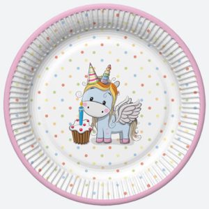 Enhörning söta pappersassietter, 8-pack, 22,7 cm