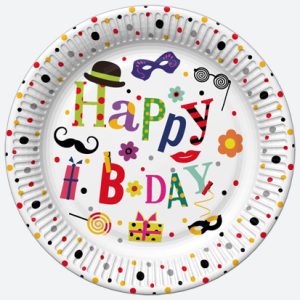 Happy Birthday roliga pappersassietter, 8-pack, 18 cm