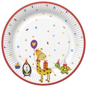 Animals gulligt papperspartytallriksset, 8-pack, 18 cm