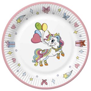 Enhörning färgglada pappersassietter 8 st 18 cm