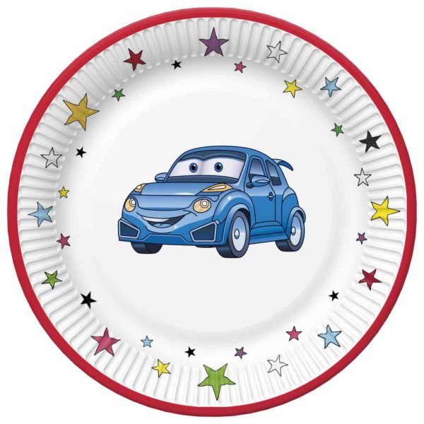 Car tecknad pappersassiett 8-pack 22,7 cm