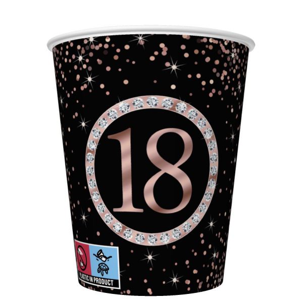 Happy Birthday Rose Gold 18 pappersmuggar 8-pack 250 ml