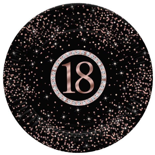 Happy Birthday Rose Gold 18 pappersassietter 18 cm, 8-pack