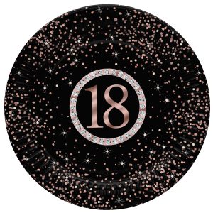 Happy Birthday Roséguld 18 Pappersassiett 8-pack 22,7 cm