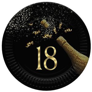 Happy Birthday Golden Champagne 18 pappersassietter, 8-pack, 18 cm