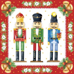 Julservetter med akvarellmotiv av nötknäppare, 20-pack, 33x33 cm