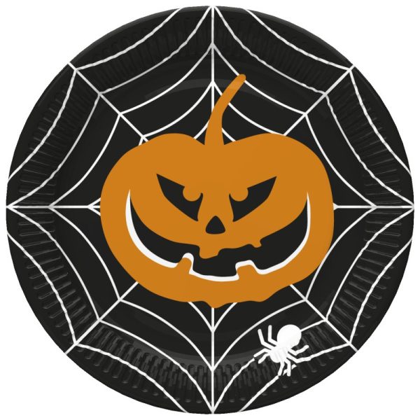 Halloween skrämmande svarta papperstallrikar, 22,7 cm, 8-pack
