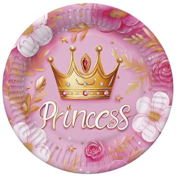 Princess pappersassiett med kronmotiv, 18 cm, 8-pack