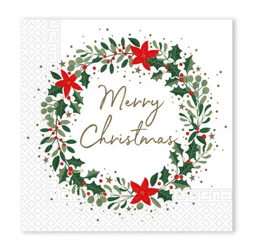Christmas Holly Wreath servetter 20-pack 33x33 cm FSC