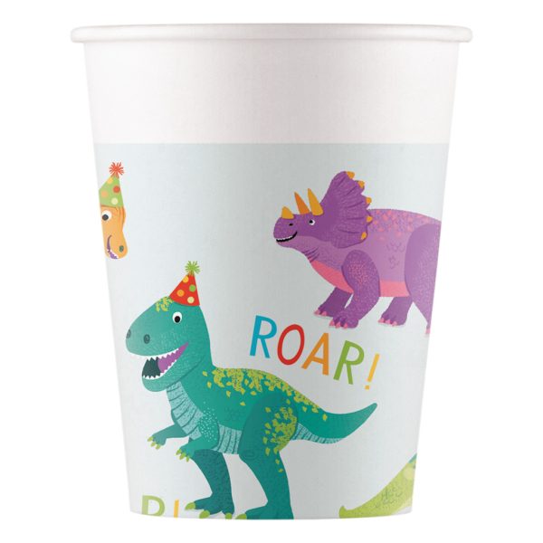 Dinosaur party-pappersmuggar 8-pack 200 ml FSC