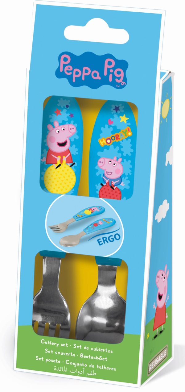 Greta Gris Hooray bestickset i metall - 2 delar
