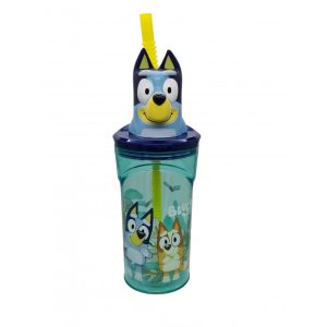 Bluey Splash 3D plastmugg med sugrör 360 ml