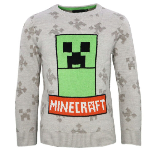 Minecraft grå barnstickad tröja 9 år