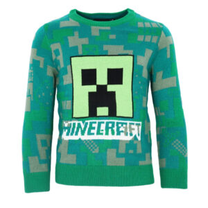 Minecraft grön barnstickad tröja 9 år