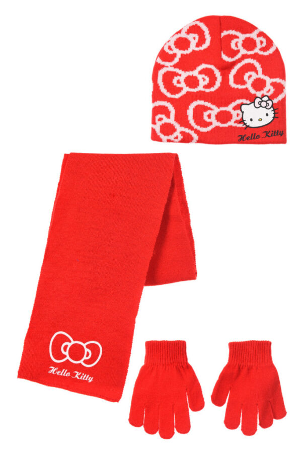 Hello Kitty Bow Röd barnmössa + halsduk + vantar set 54 cm