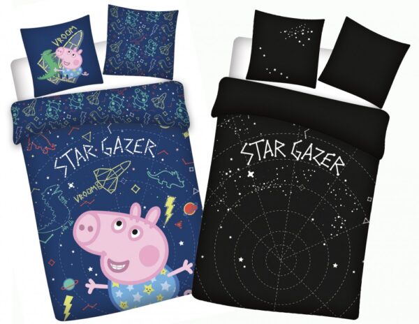 Greta gris Stjärnskådare Glow-in-the-dark påslakanset / bäddset 100x135cm, 40x60cm