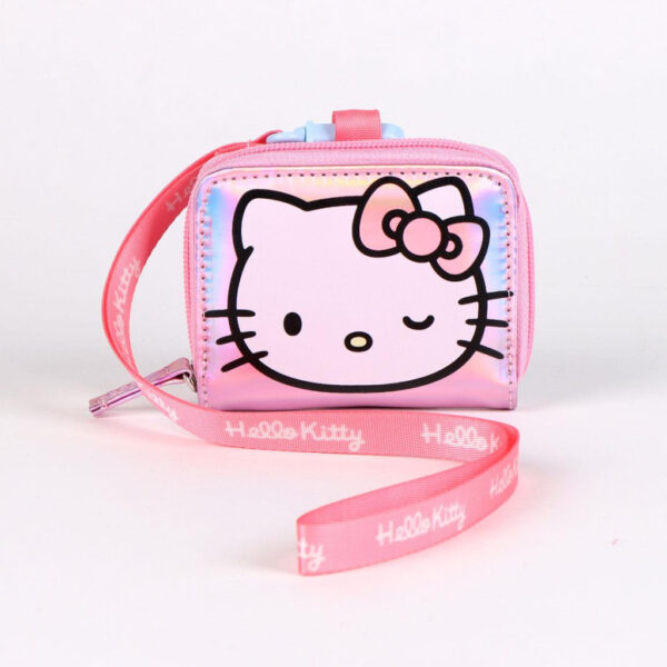 Hello Kitty plånbok i rosa iriserande polyester 11 x 8 cm