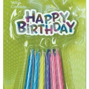 Happy Birthday ljusset 12 st, 6,3 cm med skylt