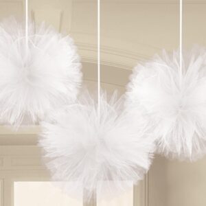 Colour hängande tyll pompom vit dekorationsset, 3-pack