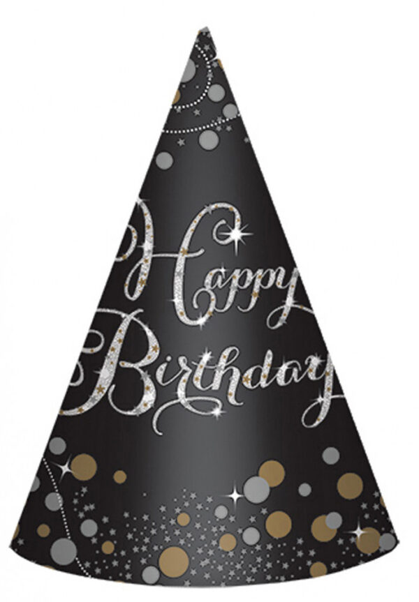 Happy Birthday Guld Partyhatt, 6 st
