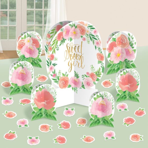 Babyblommigt bordsdekorset