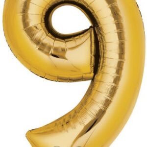 Number Gold, jättestor folieballong siffra 9 86x55 cm