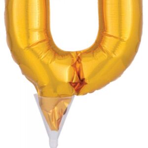 Number Gold, sifferballong 0 i folie för tårta 15 cm