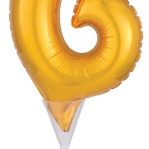 Number Gold, folieballong siffra 6 för tårta 15 cm