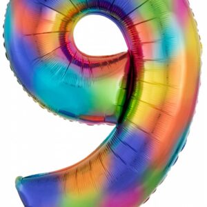 Number Rainbow jättestor folieballong siffra 9, 86x55 cm