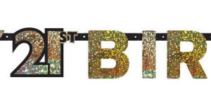 Happy Birthday Gold 21 holografisk banner 213 cm