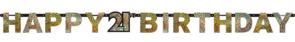 Happy Birthday Guld 21 holografisk banner 213 cm