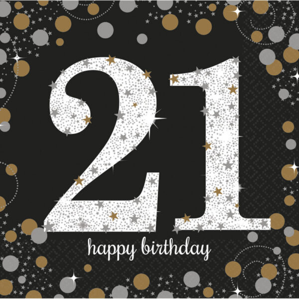 Happy Birthday 21 Servettset, 33x33 cm, 16-pack