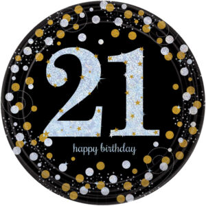Happy Birthday 21 Pappersassiett 8-pack 23 cm