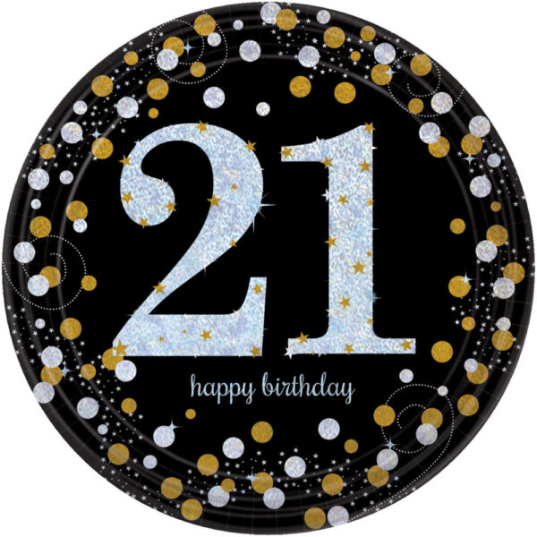 Happy Birthday 21 Pappersassiett 8-pack 23 cm