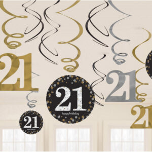 Happy Birthday Guld 21 Band Dekorationsset, 12-pack