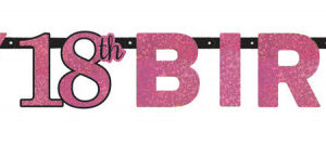 Happy Birthday Pink 18 holografisk banner 213 cm
