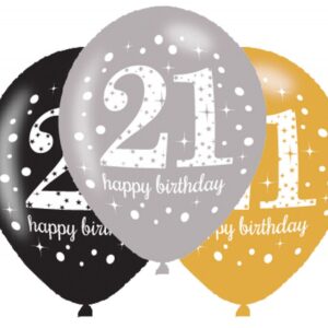 Happy Birthday 21 Ballong, 6-delars set 11 tum (27,5 cm)