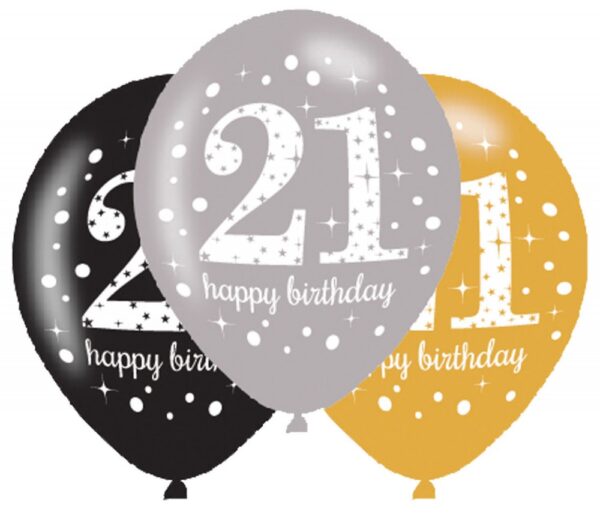 Happy Birthday 21 Ballong, 6-delars set 27,5 cm