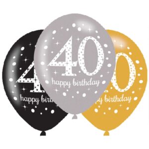 Happy Birthday Guld 40 Ballong, 6 st 27,5 cm