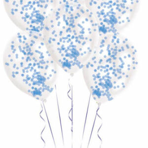 Blå konfettifyllda ballonger, 6 st 27,5 cm