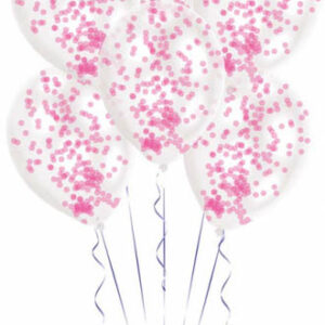 Färg Rosa konfettifyllda ballonger, 6 st 27,5 cm