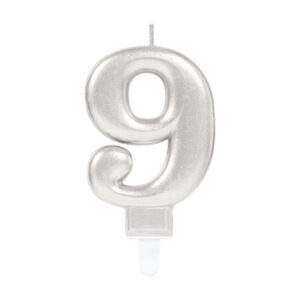Number Silver, silverfärgad siffertårtljus nummer 9