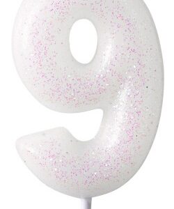 Vit glittrande ljus 9, 6,5 cm