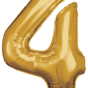 Number Gold, jättestor folieballong siffra 4, 86x66 cm