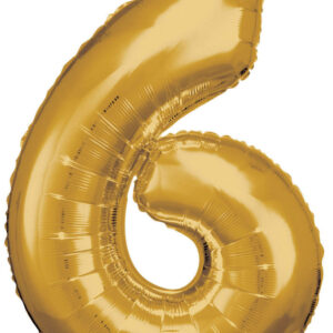 Number Gold, jättestor folieballong siffra 6, 86x58 cm