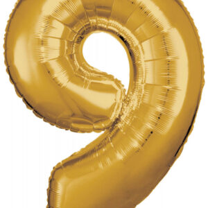 Number Gold, jättestor folieballong siffra 9, 83x58 cm