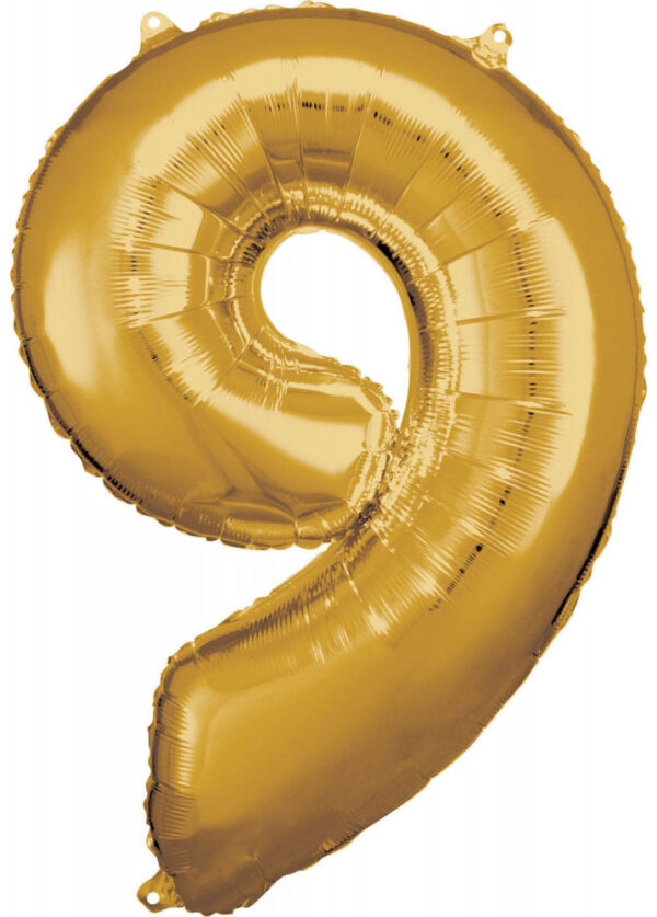 Number Gold, Gigantisk Folieballong Siffra 9, 83x58 cm