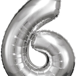 Number Silver jätte folieballong siffra 6, 86x58 cm