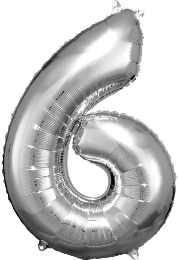 Silver jättestor folieballong siffra 6, 86x58 cm